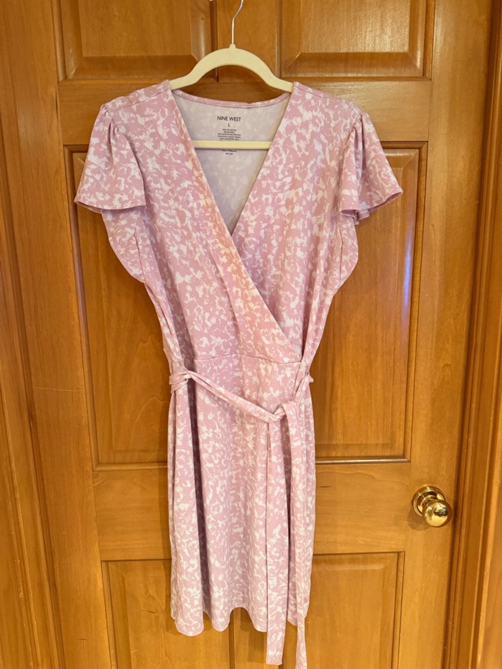 Nine West Light Pink Floral Wrap Midi Dress
